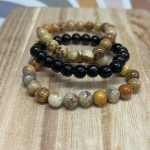 Natural Stone Stretch Bracelet set of 3 Women Men